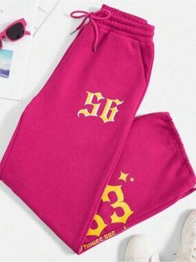 SHEIN Hot Pink Track Joggers with Yellow Print